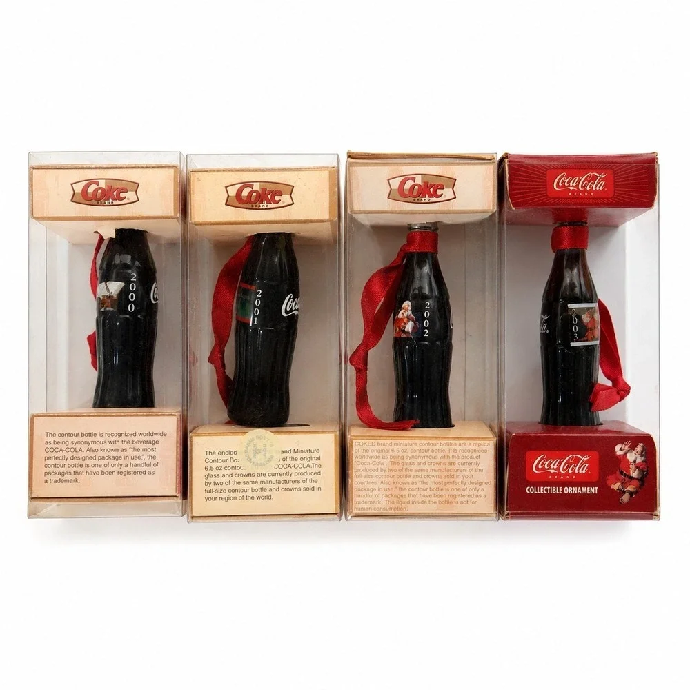 Coca-Cola Mini Contour Bottle Christmas Ornaments Lot 2000‎ 2001 2002 2003 Boxed